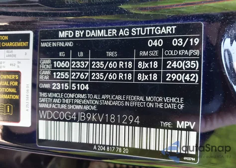 2019 Mercedes-Benz Glc 300 from USA, damaged, VIN WDC0G4JB9KV181294